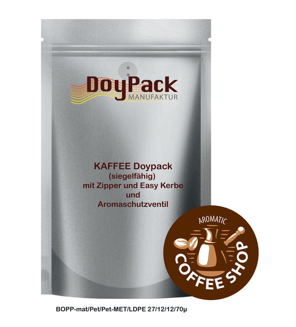 Kaffee Doypack mit Ventil (pro Verpackungseinheit 1000 Stück) Format 186x262x55-55mm