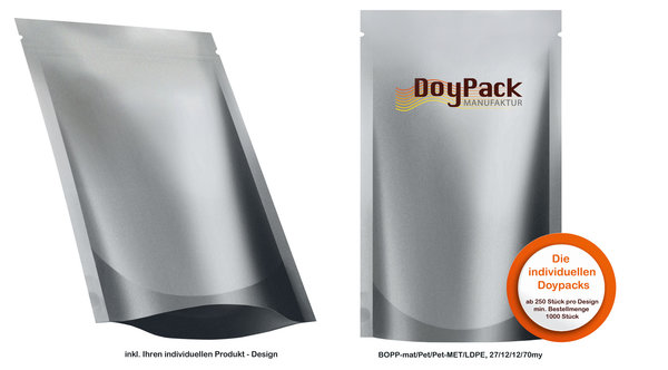 Doypack ohne Zipper (pro Verpackungseinheit 1000 Stück) Format 110x150x40-40mm