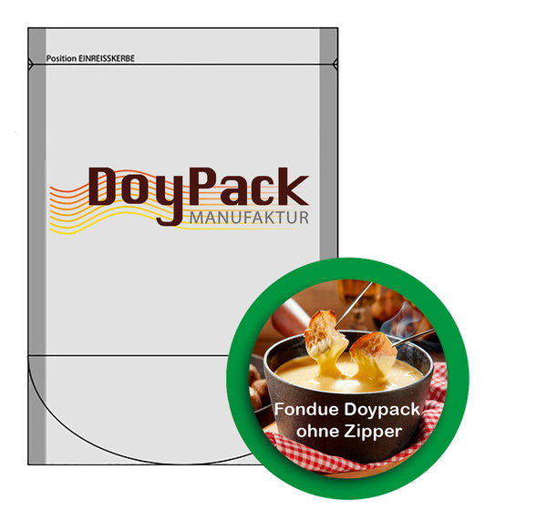 Fondue Doypack mit Zipper (pro Verpackungseinheit 1000 Stück) Format 180x290x50-50mm