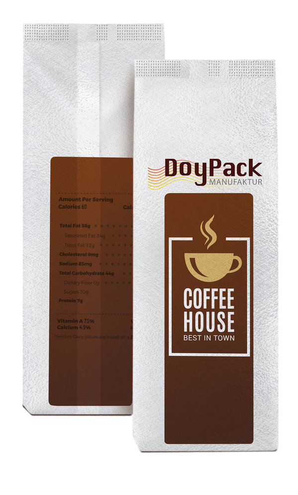 250g Kaffee Flowpack ohne Ventil - 90 x 250 x 50-50mm - BOPP-mat/Pet-met/LDPE